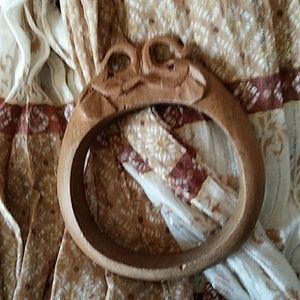 Carved Elephant wooden bangle bracelet